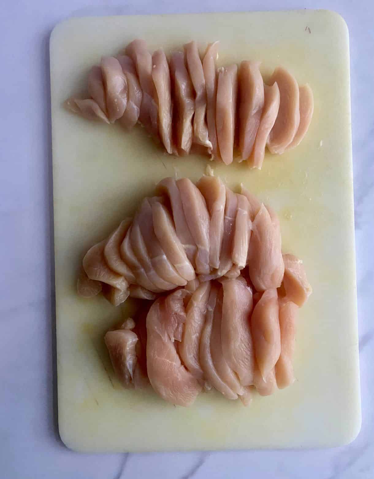 Sliced raw chicken for.