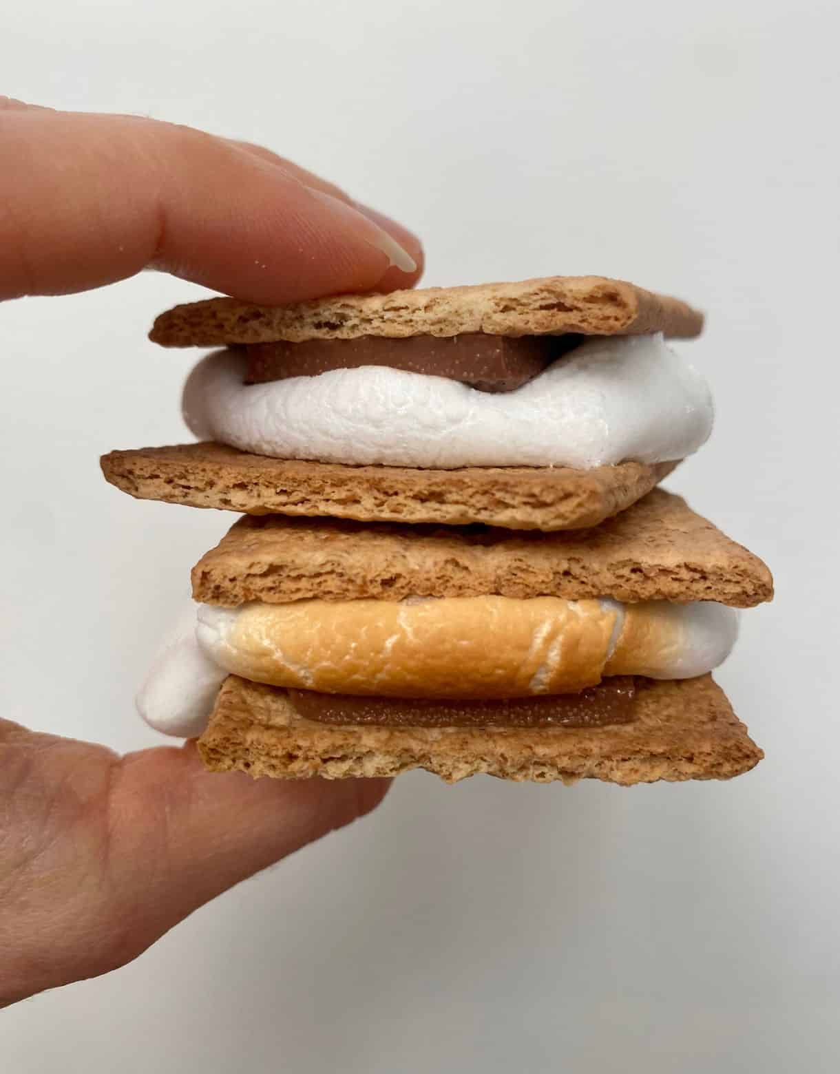 A hand holding two S'mores.