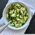 Bowl of pickled cucumbers with the Healthy Mom Healthy Family logo.