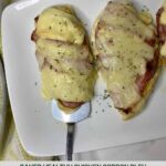 A platter with cooked Healthy Chicken Cordon Bleu.