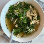 A bowl of Chicken Kale Soup and the Healthy Mom Healthy Family logo.