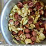 A skillet of cooked Southern Fried Cabbage with Sausage.