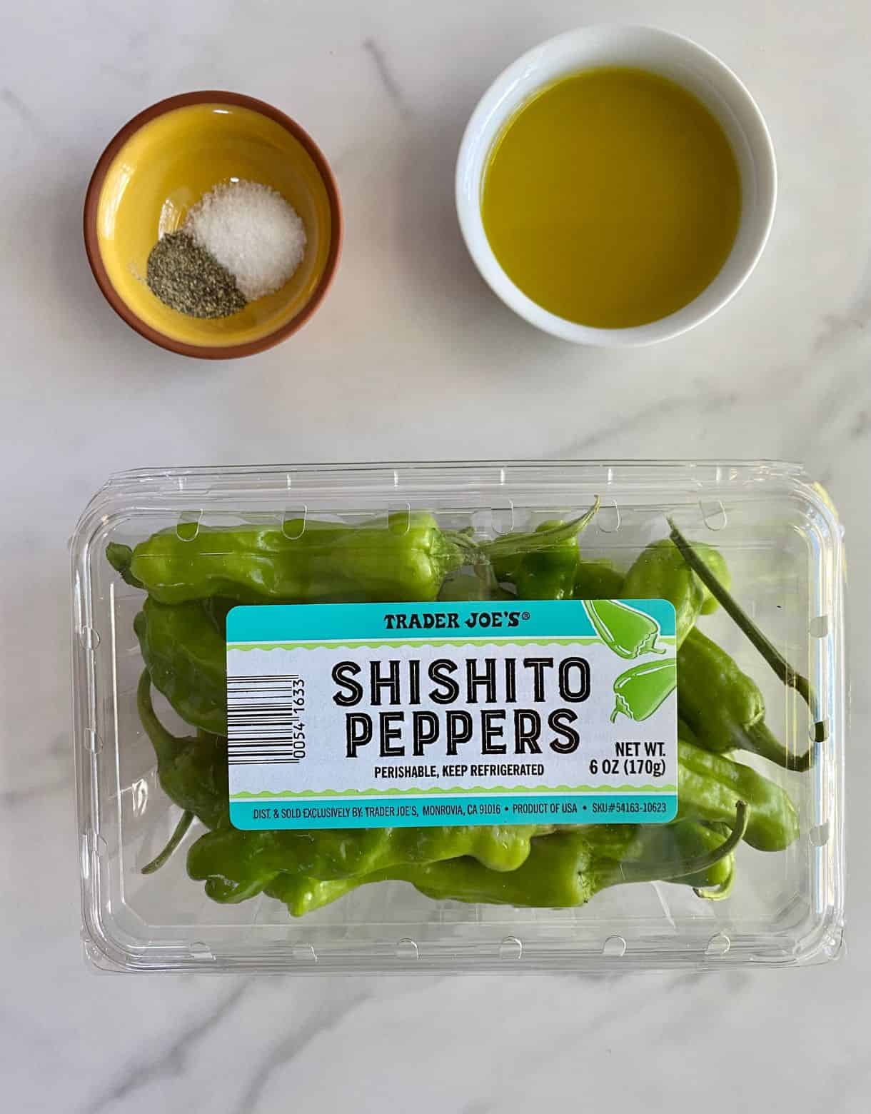 Ingredients for Grilled Shishito Peppers. Shishito Peppers, olive oil, salt and pepper.