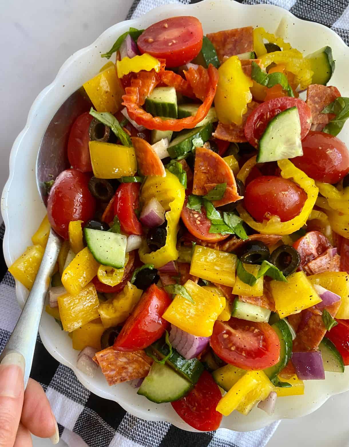 A bowl with mixed Chopped Italian Salad.