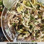 A bowl of finished Guacamole Chicken Salad.