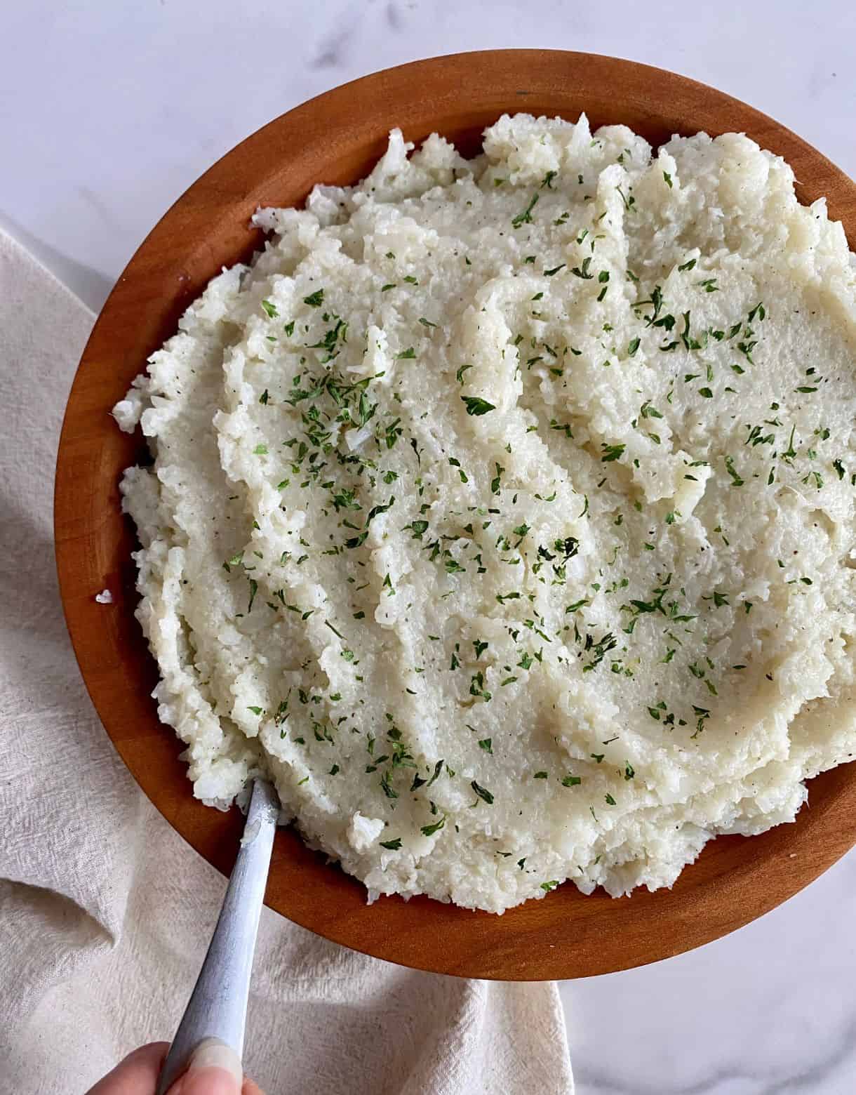 A bowl of Mashed Cauliflower.