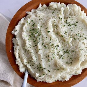 A bowl of prepared Keto Cauliflower Mash.