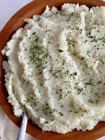 A bowl of prepared Keto Cauliflower Mash.