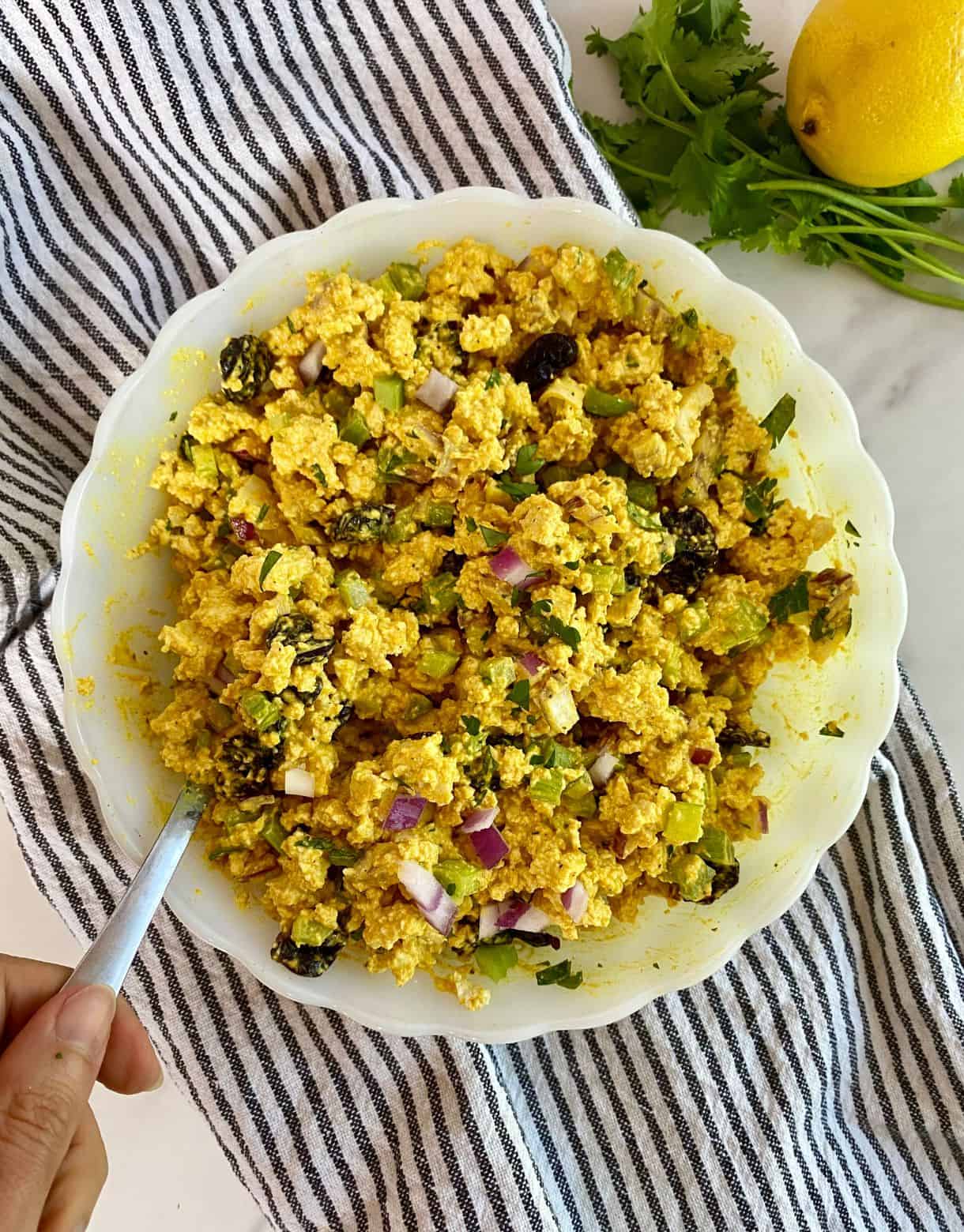 A bowl of Curried Tofu Salad.