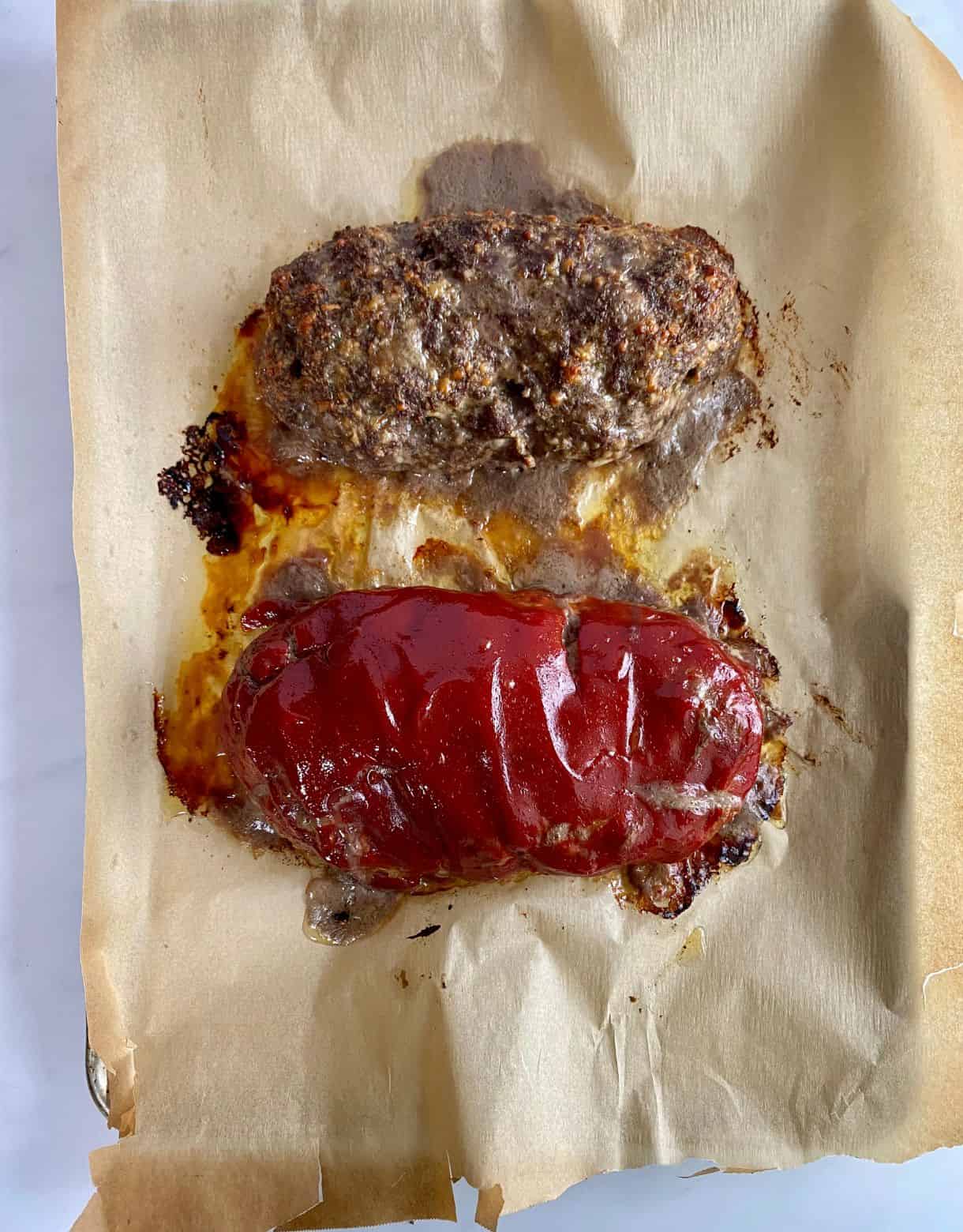 Two cooked loaves of Parmesan Meatloaf.