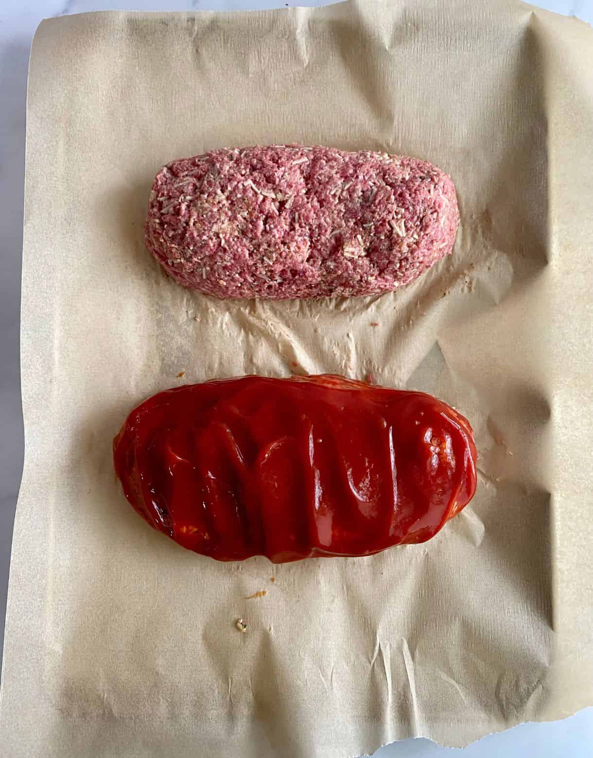 Two raw loaves of Parmesan Meatloaf.