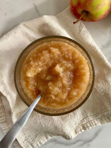 A bowl of Homemade Applesauce (No Sugar Added.)