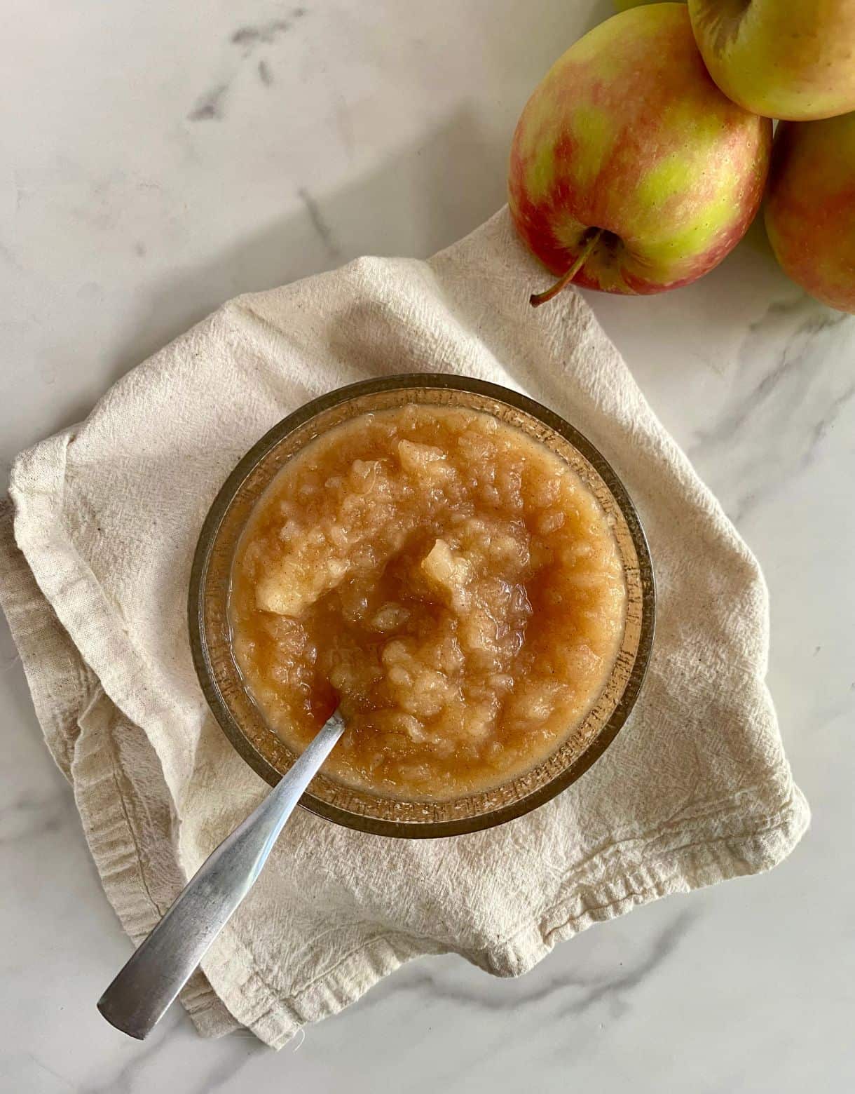 A bowl of Homemade Applesauce (No Sugar Added.)