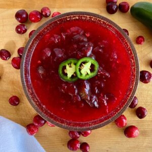A bowl of Jalapeno Cranberry Sauce.