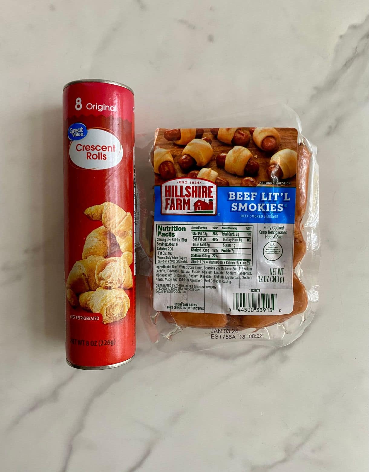 Crescent dough and little smokie sausages.