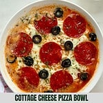 A cooked Cottage Cheese Pizza Bowl.