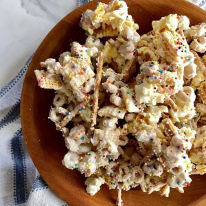 A bowl filled with Bunny Bait recipe.