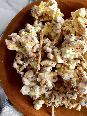 A bowl filled with Bunny Bait recipe.